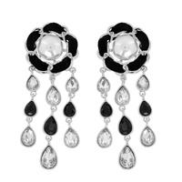 FASHIONISTA 2-TIER WOVEN CHAIN LINK CRYSTAL RHINESTONE TEARDROP CHANDELIER EARRINGS