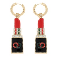 FASHIONISTA CRYSTAL RHINESTONE ENAMEL COATED RED LIPSTICK CHARM ROPE HOOP EARRINGS