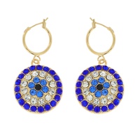 EVIL EYE CRYSTAL RHINESTONE PAVE CIRCULAR CHARM HOOP EARRINGS