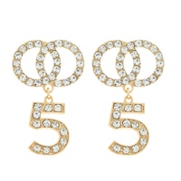 FASHIONISTA 2-TIER INTERLOCKING CIRCLES CRYSTAL RHINESTONE PAVE NUMBER FIVE DANGLE AND DROP EARRINGS