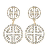 FASHIONISTA 2-TIER GREEK KEY SQUARE CRYSTAL RHINESTONE DOUBLE DISC DANGLE AND DROP EARRINGS