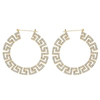 FASHIONISTA GREEK KEY SQUARE CRYSTAL RHINESTONE PAVE CIRCULAR HOOP EARRINGS