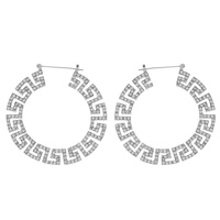 FASHIONISTA GREEK KEY SQUARE CRYSTAL RHINESTONE PAVE CIRCULAR HOOP EARRINGS