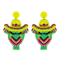 2-TIER SOMBRERO CHARACTER MULTICOLOR BEADED EMBROIDERY DANGLE AND DROP EARRINGS