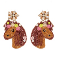 2-TIER MARQUISE POST JEWELED FLORAL HORSE BEAD MIX EMBROIDERY NOVELTY EARRINGS