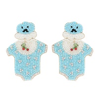2-TIER JEWELED GENDER REVEAL PARTY CHERRY ONESIE SET BEADED EMBROIDERY DANGLE AND DROP EARRINGS