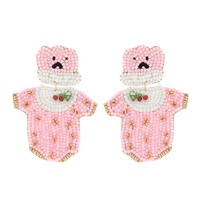 2-TIER JEWELED GENDER REVEAL PARTY CHERRY ONESIE SET BEADED EMBROIDERY DANGLE AND DROP EARRINGS