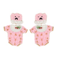 2-TIER JEWELED GENDER REVEAL PARTY CHERRY ONESIE SET BEADED EMBROIDERY DANGLE AND DROP EARRINGS