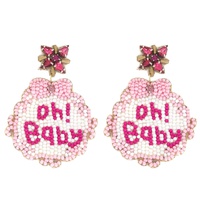 OH BABY JEWELED GENDER REVEAL PARTY BABY SCALLOPED BIB BEADED EMBROIDERY DANGLE AND DROP EARRINGS