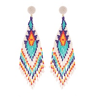 2-TIER TAPERED TRIANGULAR SUNBURST AZTEC GEOMETRIC DESIGN BEADED TASSEL LONG DROP EARRINGS