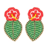 HAWAIIAN HIBISCUS FLOWER BEADED EMBROIDERY DANGLE AND DROP EARRINGS