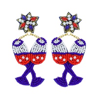 2-TIER JEWELED PATRIOTIC TOAST BEADED EMBROIDERY DANGLE AND DROP EARRINGS