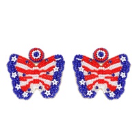 2-TIER PATRIOTIC JEWELED BUTTERFLY BEADED EMBROIDERY DANGLE AND DROP EARRINGS