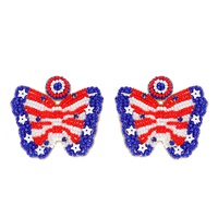 2-TIER PATRIOTIC JEWELED BUTTERFLY BEADED EMBROIDERY DANGLE AND DROP EARRINGS