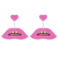 2-TIER HEART POST CRYSTAL RHINESTONE LIPS CHAIN LINK LONG DROP EARRINGS