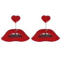 2-TIER HEART POST CRYSTAL RHINESTONE LIPS CHAIN LINK LONG DROP EARRINGS