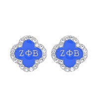 ZETA PHI BETA GREEK SORORITY ENAMEL COATED CRYSTAL RHINESTONE PAVE TRIM QUATREFOIL EARRINGS