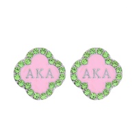 ALPHA KAPPA ALPHA GREEK SORORITY ENAMEL COATED CRYSTAL RHINESTONE PAVE TRIM QUATREFOIL EARRINGS