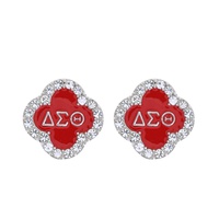 DELTA SIGMA THETA GREEK SORORITY ENAMEL COATED CRYSTAL RHINESTONE PAVE TRIM QUATREFOIL EARRINGS