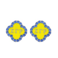 SIGMA GAMMA RHO GREEK SORORITY ENAMEL COATED CRYSTAL RHINESTONE PAVE TRIM QUATREFOIL EARRINGS