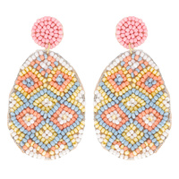 2-TIER EASTER EGG BEADED EMBROIDERY DANGLE AND DROP EARRINGS