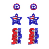 3-PAIR PATRIOTIC BEADED EMBROIDERY ASSORTED EARRING SET