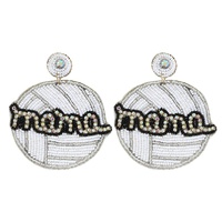 2-TIER JEWELED BEADED EMBROIDERY VOLLEY BALL "MAMA" SPORTS BALL EARRINGS