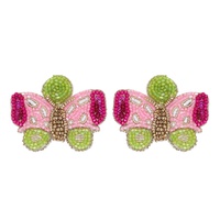 2-TIER BEAD MIX BUTTERFLY BEADED EMBROIDERY DANGLE AND DROP EARRINGS