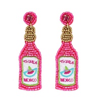 2-TIER JEWELED TEQUILA BOTTLE BEADED EMBROIDERY LONG DROP EARRINGS
