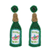 2-TIER JEWELED TEQUILA BOTTLE BEADED EMBROIDERY LONG DROP EARRINGS