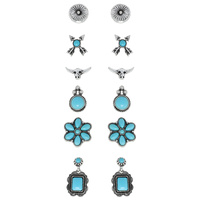 6-PAIR ASSORTED WESTERN THEMED STUD TURQUOISE SEMI STONE EARRINGS SET