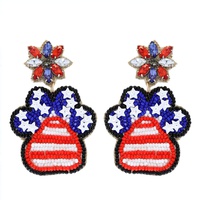2-TIER JEWELED PATRIOTIC PAW BEADED EMBROIDERY DANGLE AND DROP EARRINGS