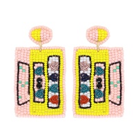 2-TIER LOVE MIXTAPE MULTICOLOR BEADED EMBROIDERY DANGLE AND DROP EARRINGS