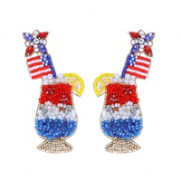 2-TIER PATRIOTIC USA COCKTAIL EMBROIDERY DANGLE AND DROP EARRINGS