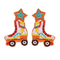 2-TIER STAR RAINBOW QUAD ROLLER SKATE BEADED EMBROIDERY DANGLE AND DROP EARRINGS