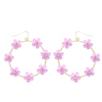 OPEN CIRCLE ACRYLIC FLORAL BEADED HOOK EARRINGS IN GOLD TONE METAL