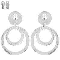 2-TIER BRUSHED METAL DOUBLE OPEN CIRCLE CLIP-ON EARRINGS