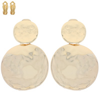 2-TIER HAMMERED METAL DOUBLE DISC CLIP-ON EARRINGS