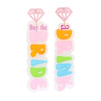 2-TIER ENGAGEMENT RING POST "BUY THE BRIDE A DRINK" ACETATE GLITTER LONG DROP EARRINGS