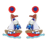 2-TIER JEWELED NAUTICAL SAILBOAT YATCH BEADED EMBROIDERY DANGLE AND DROP EARRINGS