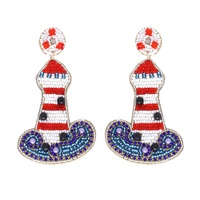 2-TIER JEWELED LIGHTHOUSE BEADED EMBROIDERY LONG DROP EARRINGS