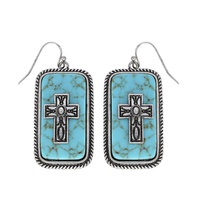 CROSS TURQUOISE SEMI STONE ROPE TRIM RECTANGULAR EARRINGS