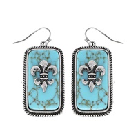 FLEUR DE LIS TURQUOISE SEMI STONE ROPE TRIM RECTANGULAR EARRINGS