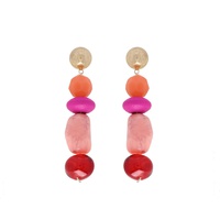 LINEAR NATURAL GEMSTONE BEAD MIX BEADED LONG DROP EARRINGS