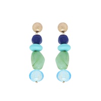 LINEAR NATURAL GEMSTONE BEAD MIX BEADED LONG DROP EARRINGS