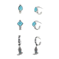 WESTERN 3-PIECE TURQUOISE SEMI STONE ASSORTED OPEN HOOP EARRING SET