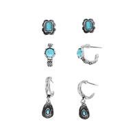 WESTERN 3-PIECE TURQUOISE SEMI STONE ASSORTED OPEN HOOP EARRING SET