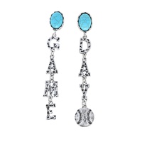 WESTERN "GAME DAY" BASEBALL TURQUOISE SEMI STONE LINEAR LONG DROP EARRINGS