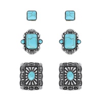 WESTERN 3-PIECE TURQUOISE SEMI STONE CONCHO ASSORTED EARRING SET