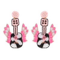 2-TIER JEWELED TWO-TONE WINGED GUITAR BEADED EMBROIDERY  EARRINGS